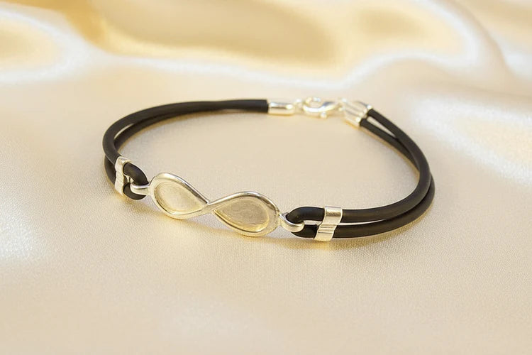 Infinity Bracelet silver with Faux leather strap - 0828S