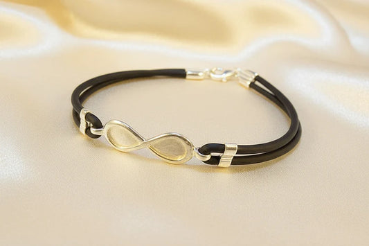 Infinity Bracelet silver with Faux leather strap - 0828S