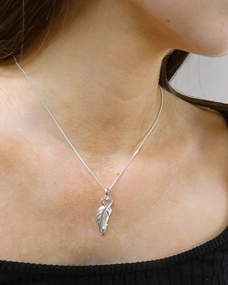 Solid Silver Feather Heart Necklace - 0846S