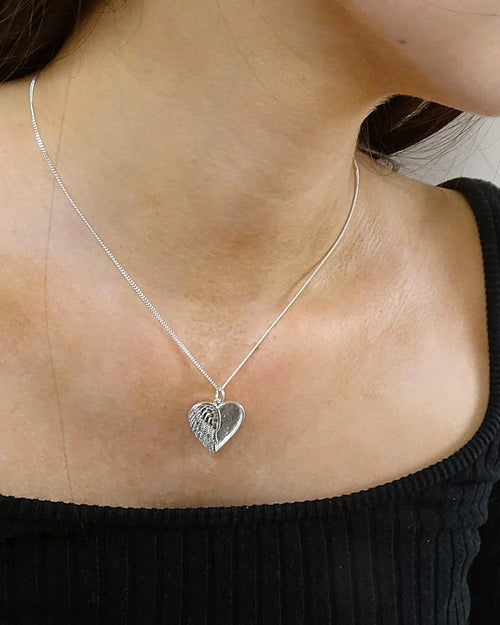 Angel Wing Heart Sterling Silver Memorial Pendant