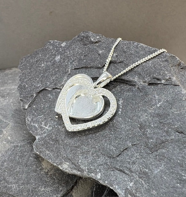 Solid Silver Two Part Articulated Heart Necklace - 0883S