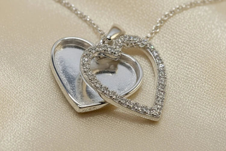 Solid Silver Two Part Articulated Heart Necklace - 0883S