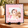 Personalised Baby Photo Slate – Pink Floral & Butterfly Design – 20 × 20 cm