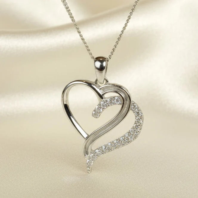 Double Heart CZ Sterling Silver Memorial Pendant