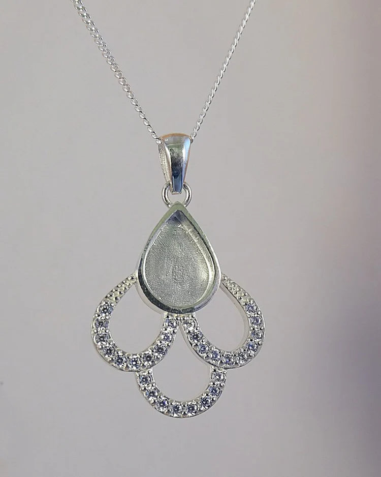 Silver Teardrop Pendant Blank with CZ Set Encrusted loops - 1005S