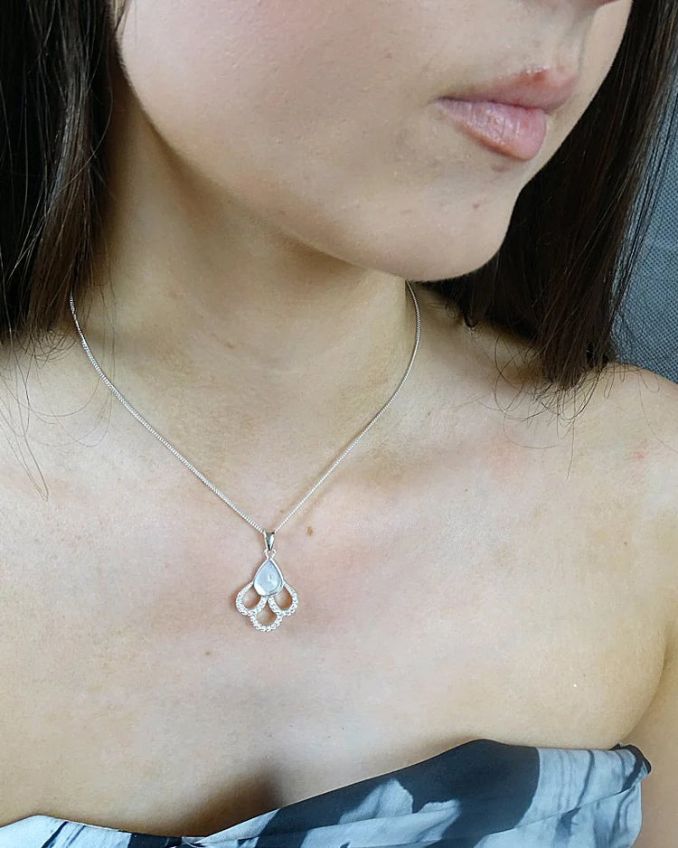 Silver Teardrop Pendant Blank with CZ Set Encrusted loops - 1005S