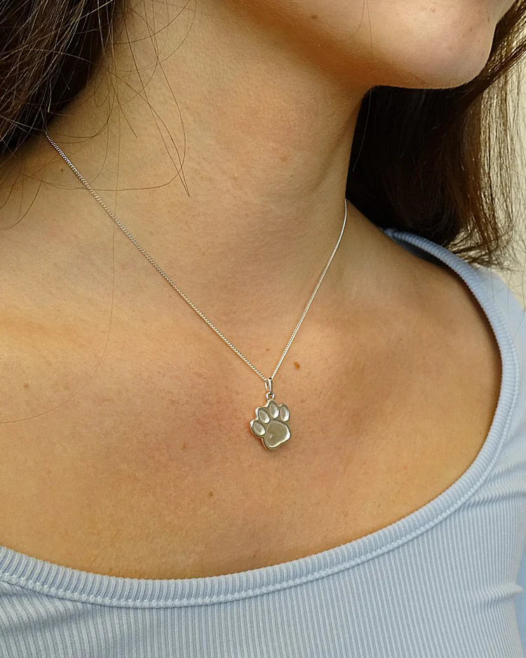 Solid Silver Dog Paw Necklace - 1007S