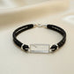 Gents - Silver Bracelet With Leather Strap - 1019S