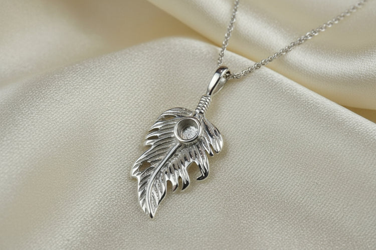 Silver feather style Necklace - 1025S
