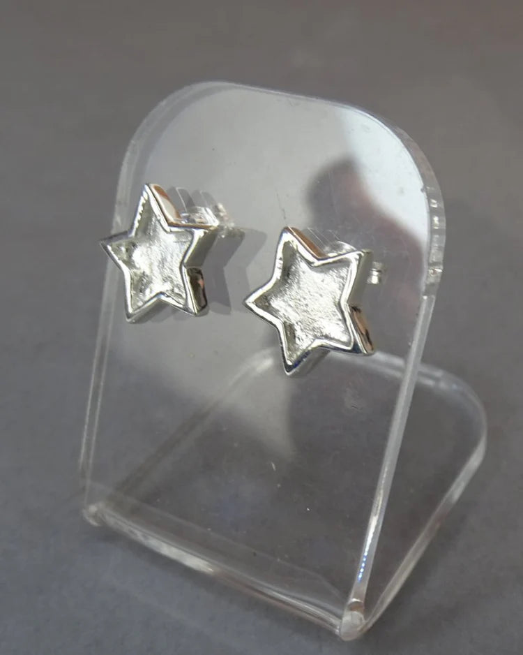 Solid Silver Star Stud Earrings - 1055S