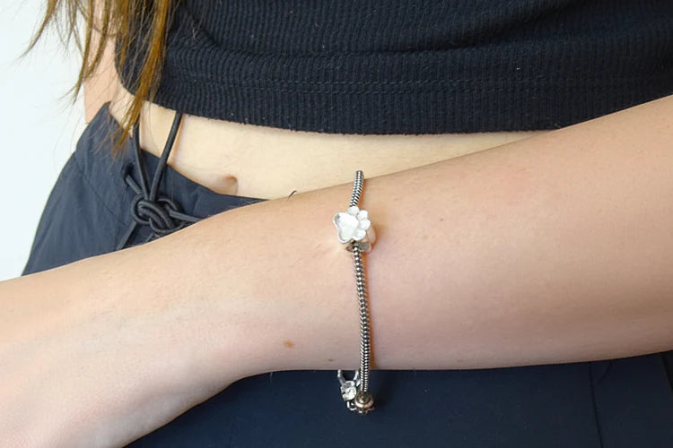 Solid Silver Dog Paw Charm memorial Bangle Bead - 1063S