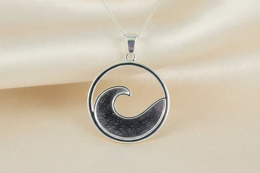 Solid Silver Ocean Wave Necklace - 1071S