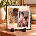 Personalised Then & Now Photo Slate – 2 Photo Comparison with Dates – 20 × 20 cm