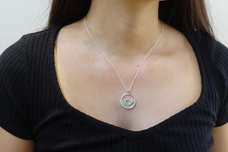 Solid Silver Ocean Wave Necklace - 1071S
