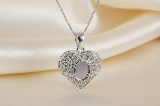 Silver Heart Necklace With CZ Surround - 1078S