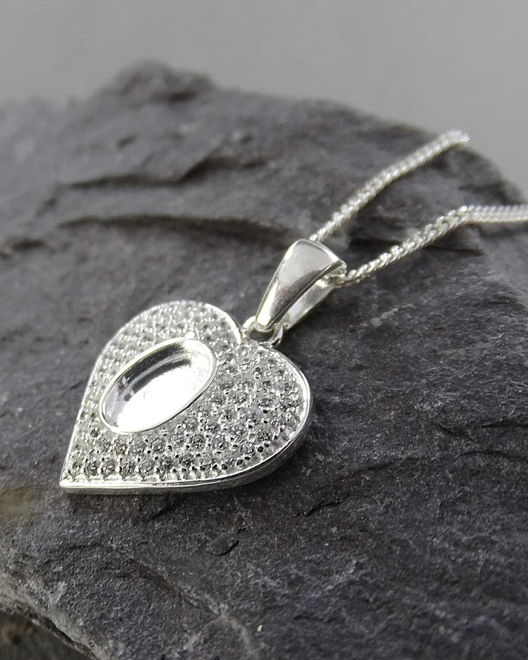 Silver Heart Necklace With CZ Surround - 1078S