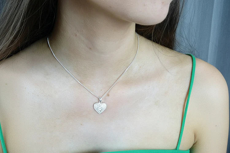 Silver Heart Necklace With CZ Surround - 1078S