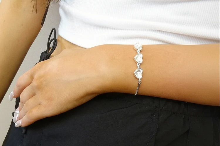 Three Stone Heart Bracelet