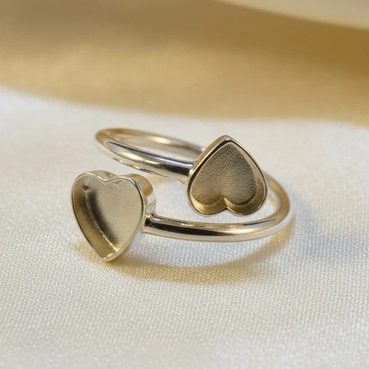 Double Heart Adjustable Sterling Silver Memorial Ring