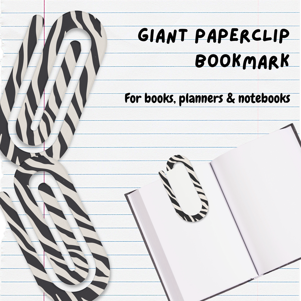 Giant Paperclip Bookmark - Zebra Print