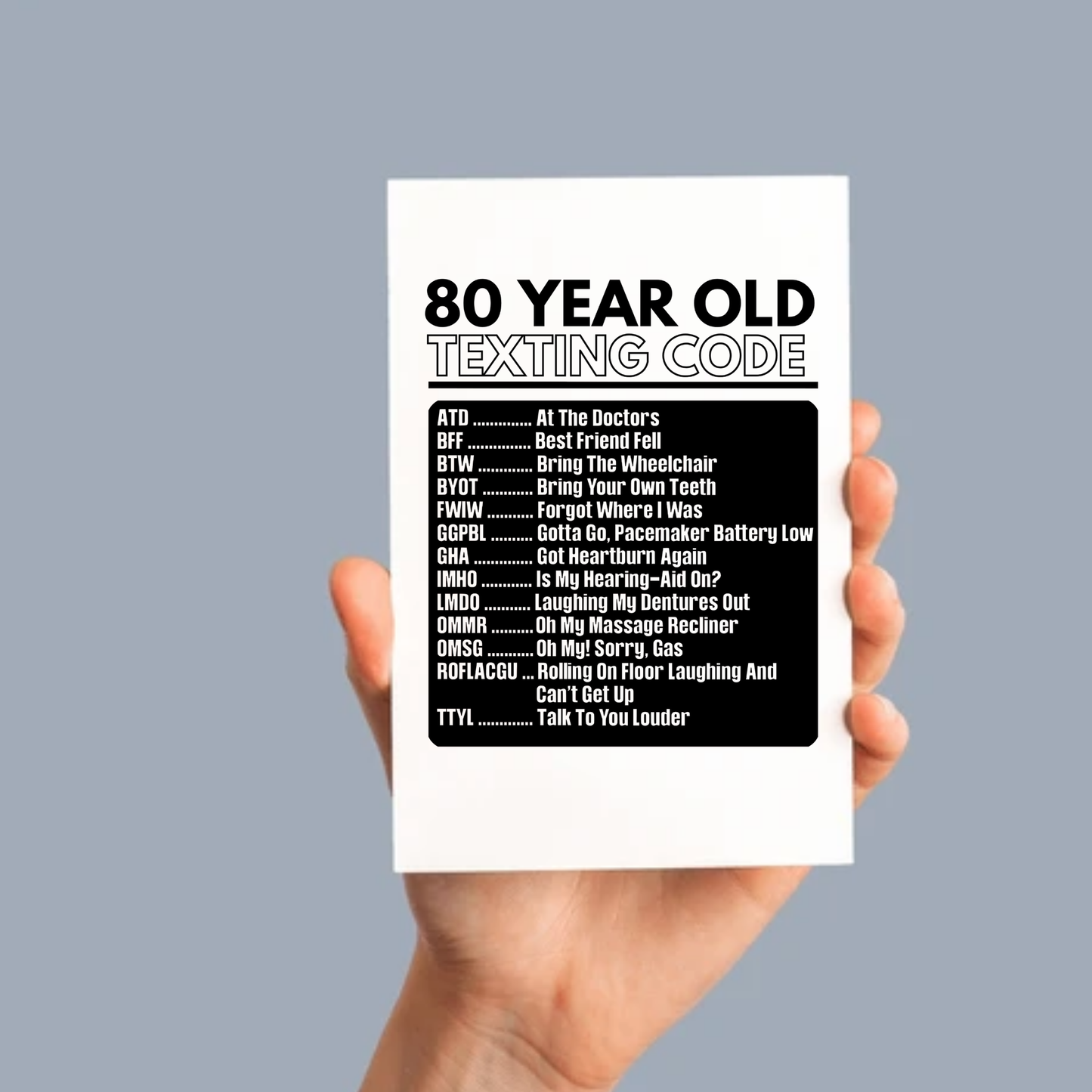 80 Year old texting code -  80th Funny Birthday Card