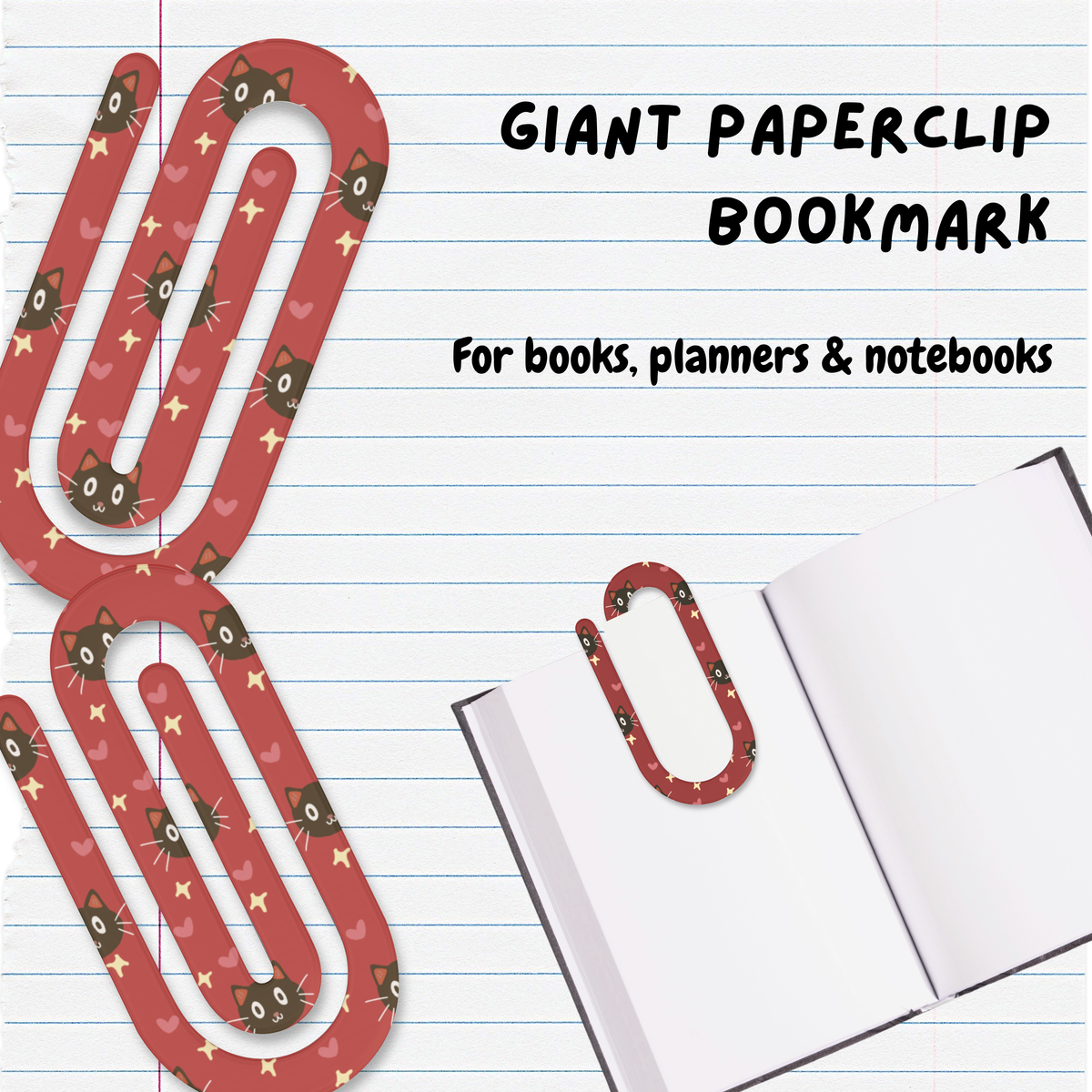 Giant Paperclip Bookmark - Black Cat