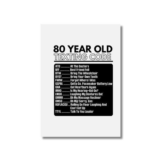 80 Year old texting code -  80th Funny Birthday Card