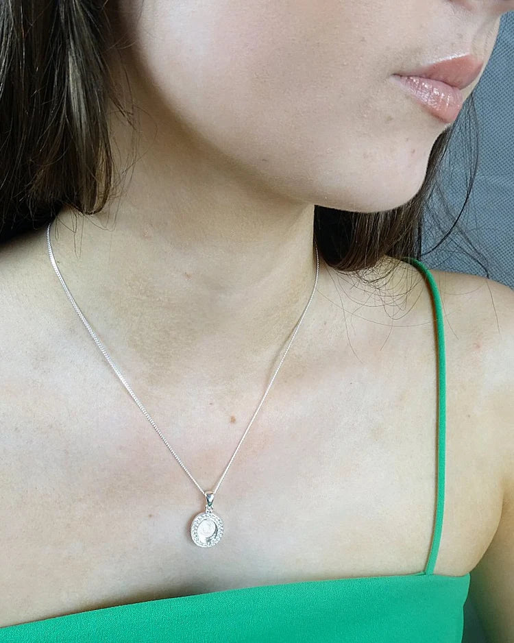 Oval CZ Halo Sterling Silver Memorial Pendant