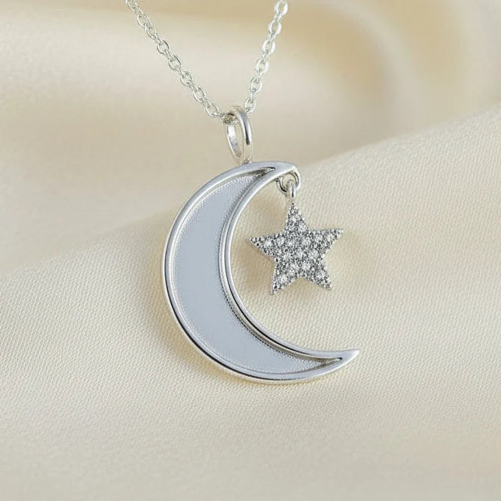 Moon & Star Sterling Silver Memorial Pendant