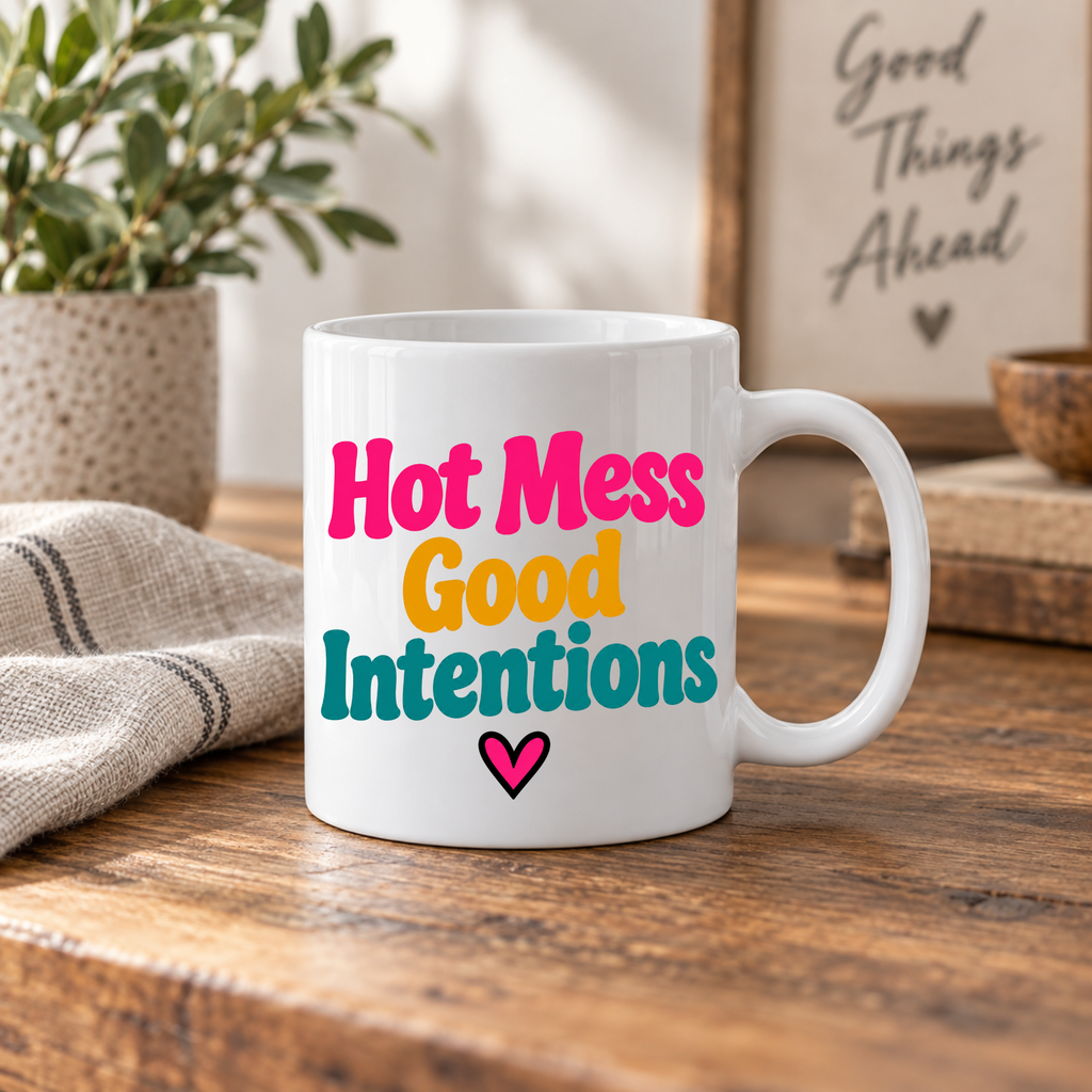 Funny Positive Affirmation 11oz Mug - Hot mess good intentions