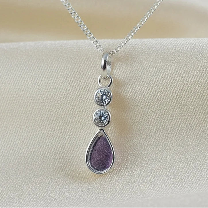 Teardrop CZ Sterling Silver Memorial Pendant