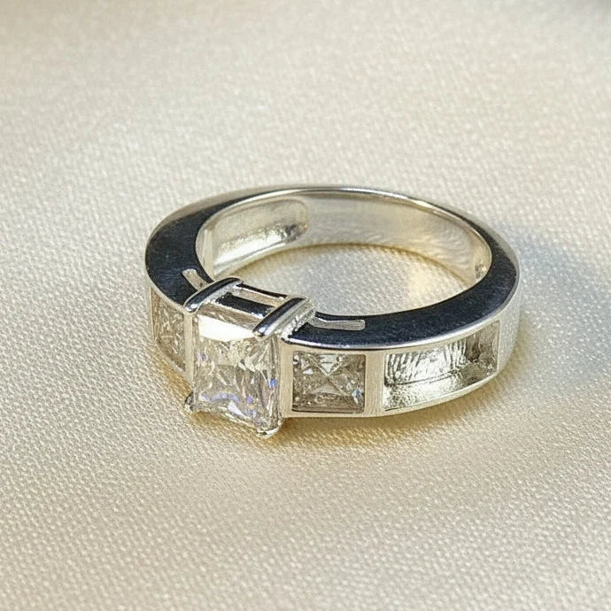 Three Stone CZ Sterling Silver Memorial Ring