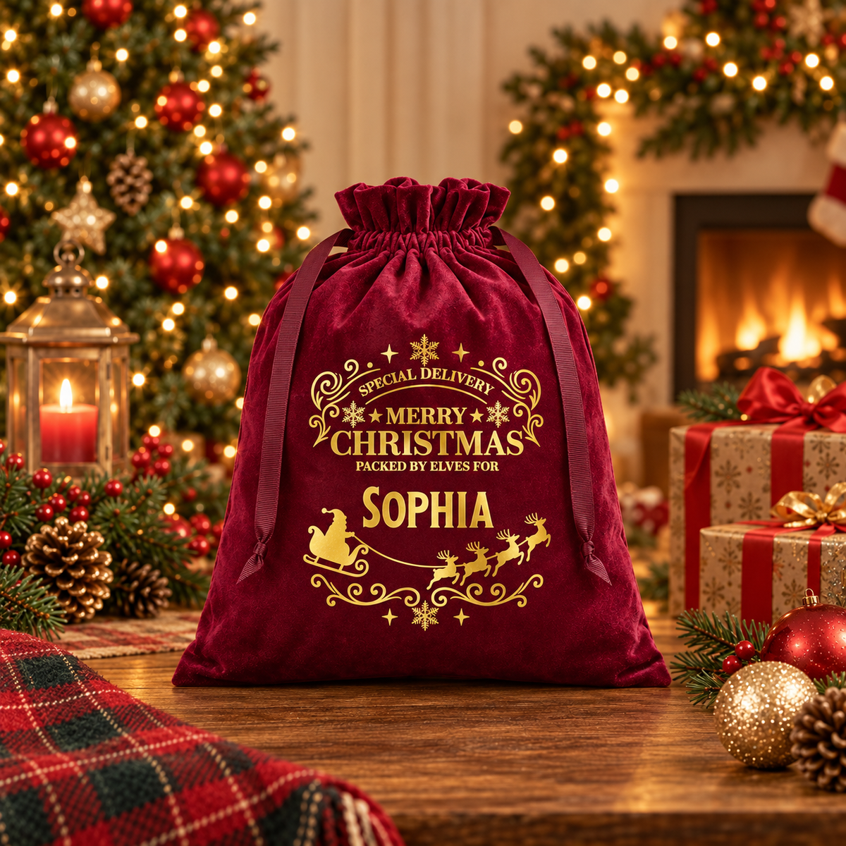 Personalised Traditional Christmas Velvet Sack – Special Delivery