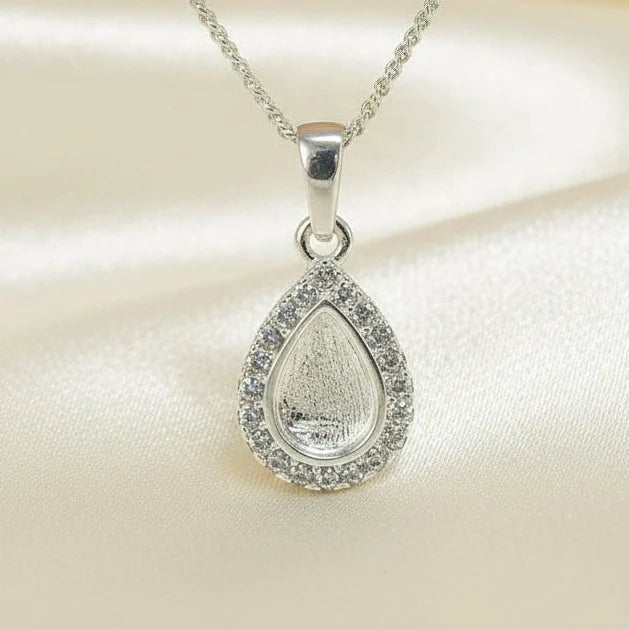 CZ Teardrop Sterling Silver Memorial Pendant
