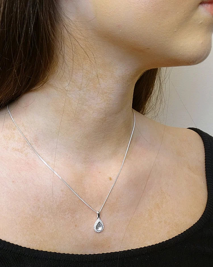 CZ Teardrop Sterling Silver Memorial Pendant