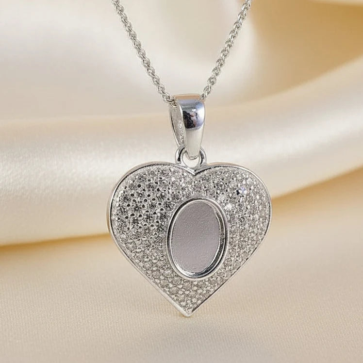 CZ Halo Heart Sterling Silver Memorial Pendant