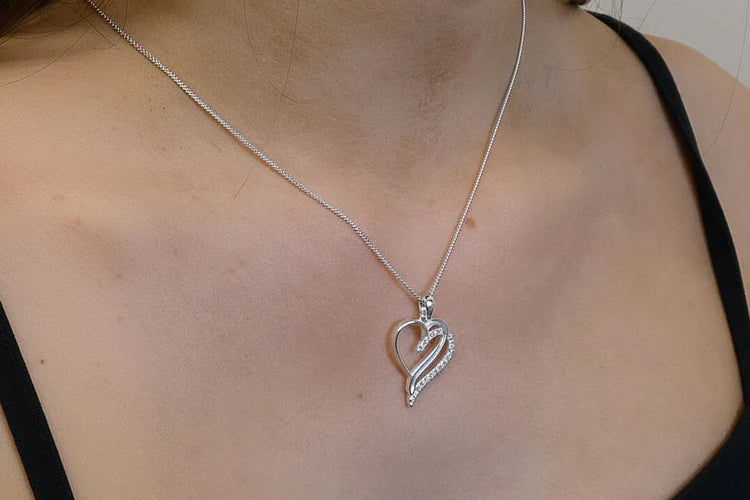 Double Heart CZ Sterling Silver Memorial Pendant