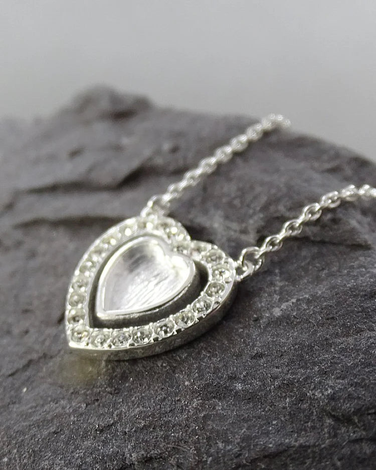 Solid Silver Double Heart Necklace With CZ - 2006S