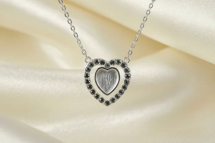 Solid Silver Double Heart Necklace With CZ - 2006S