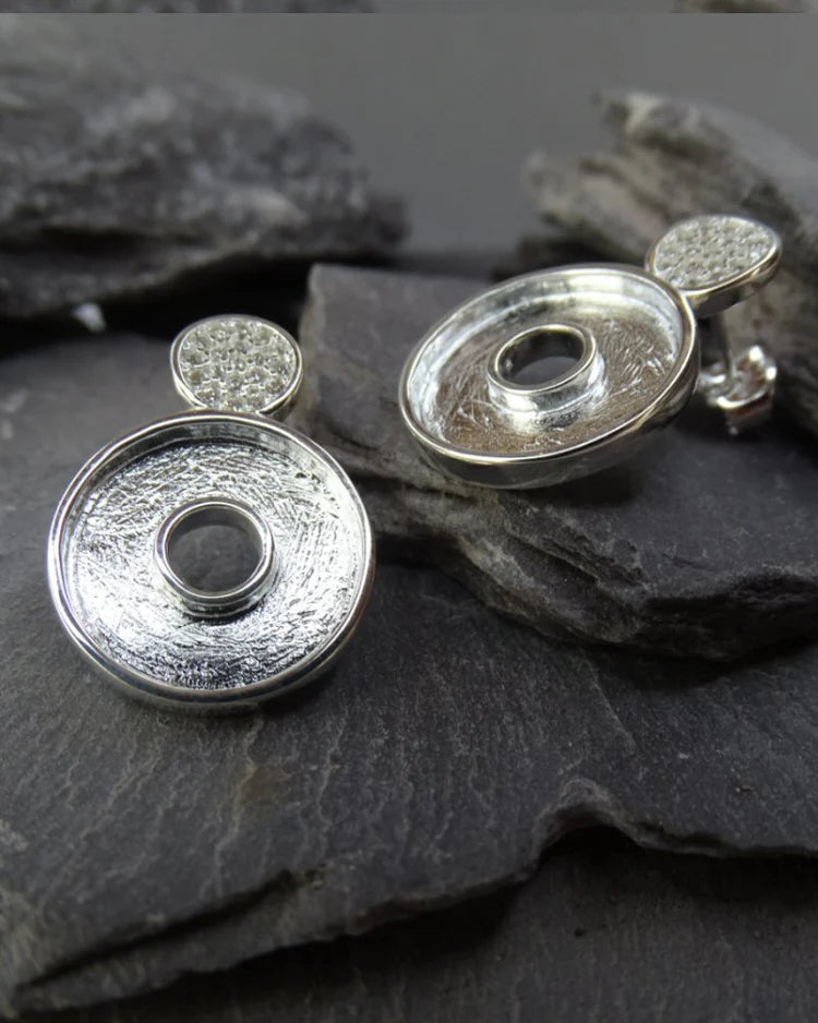 Solid Silver Fancy Circle Stud Earrings With cz - 2008S