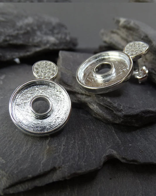 Solid Silver Fancy Circle Stud Earrings With cz - 2008S