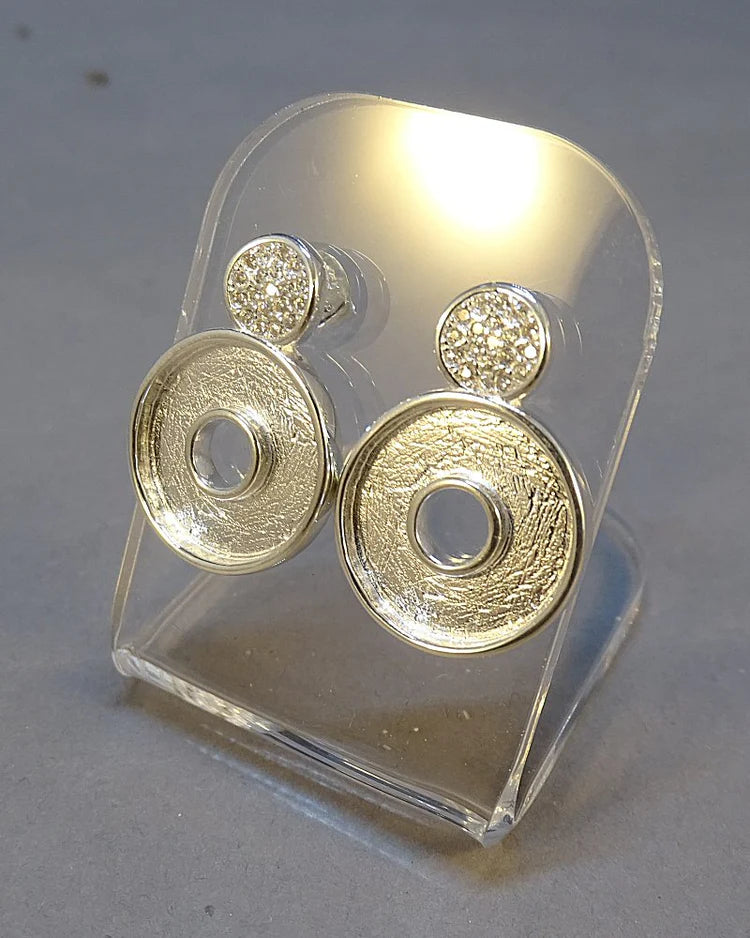 Solid Silver Fancy Circle Stud Earrings With cz - 2008S