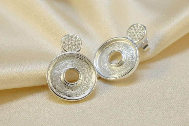 Solid Silver Fancy Circle Stud Earrings With cz - 2008S