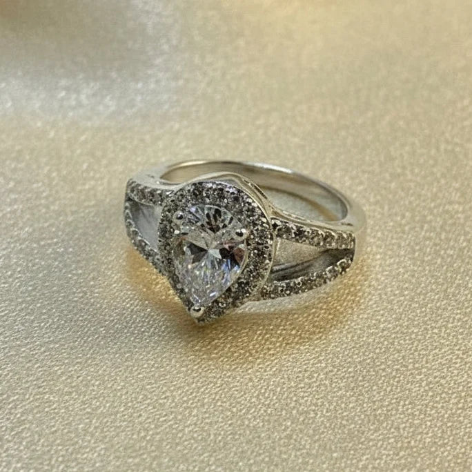 Pear CZ Sterling Silver Memorial Ring