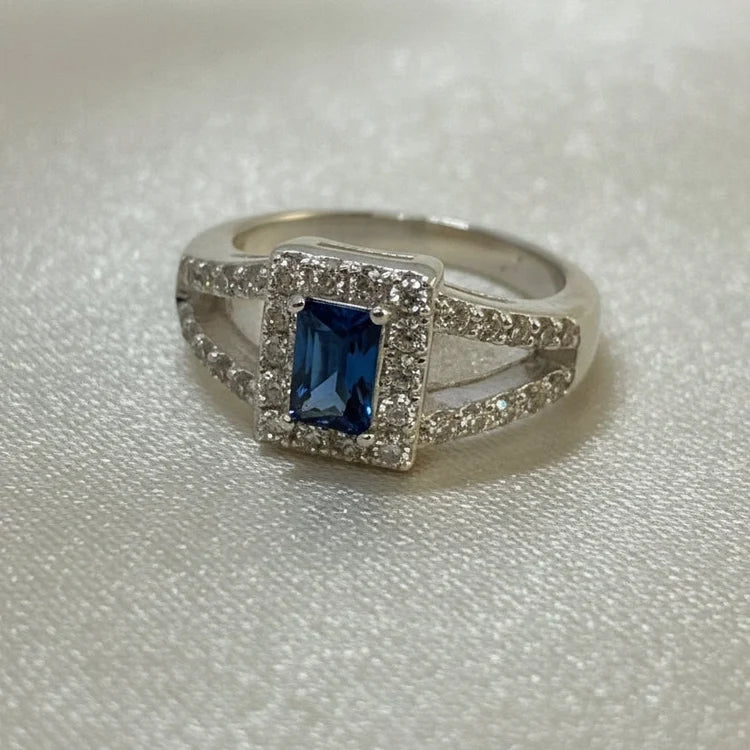 Blue CZ Sterling Silver Memorial Ring