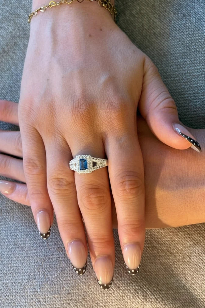 Blue CZ Sterling Silver Memorial Ring