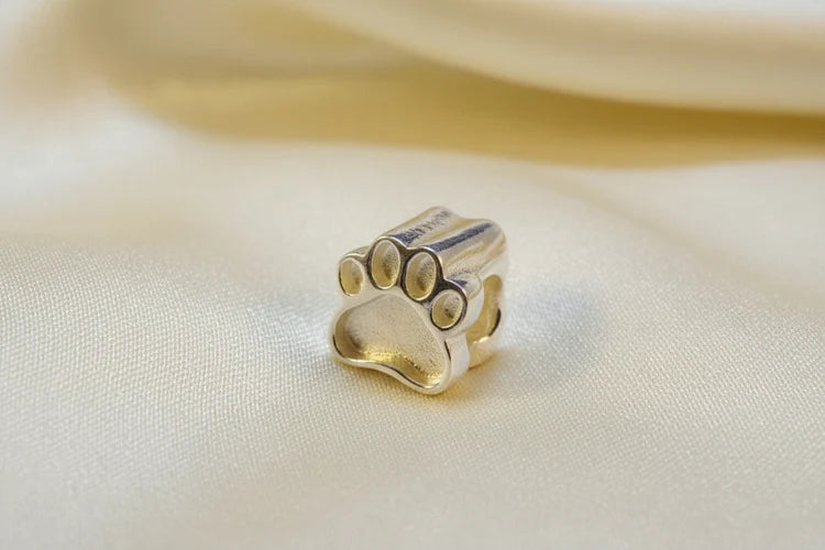 Solid Silver Dog Paw Charm memorial Bangle Bead - 1063S