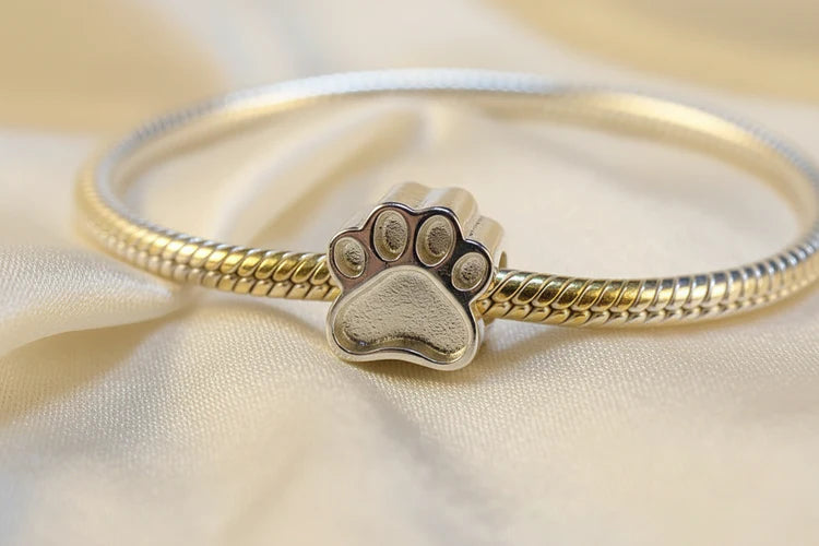Solid Silver Dog Paw Charm memorial Bangle Bead - 1063S