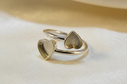 Double Heart Adjustable Silver Ring - 1066S
