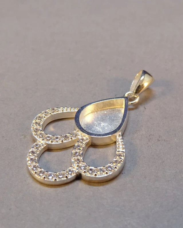 Silver Teardrop Pendant Blank with CZ Set Encrusted loops - 1005S